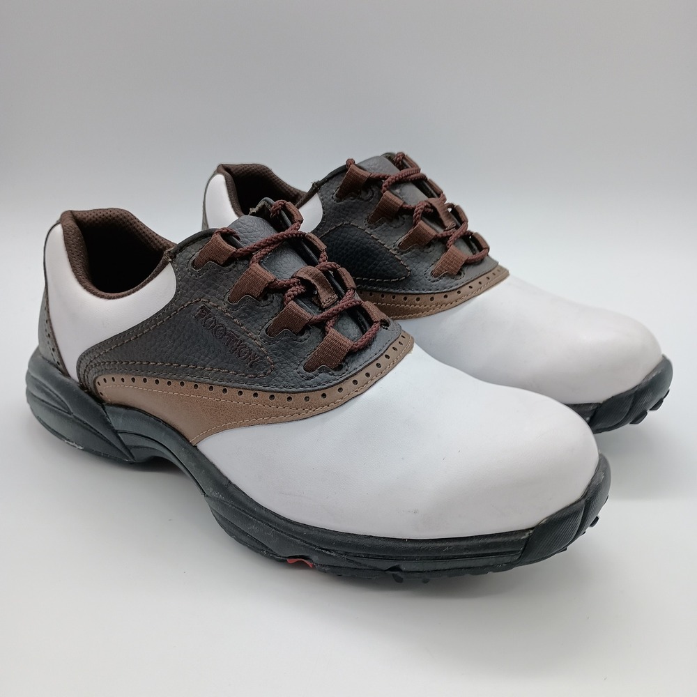FootJoy GreenJoys Mens 9.5 M Golf Shoes White Brown Saddle Cleated 45402